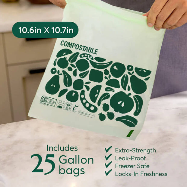 Compostable* Zip Gallon Bags