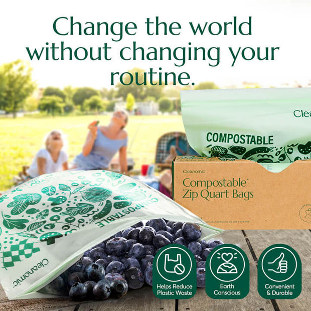 Compostable* Zip Quart Bags